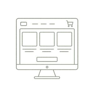 Ilustración de una tienda online con catálogo de productos, carrito de compras y botón de compra, representando un ecommerce optimizado para vender por internet.