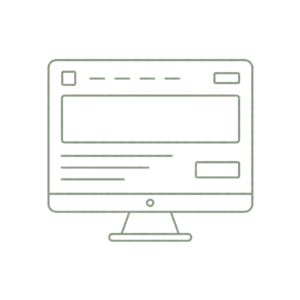 Icono de un sitio web corporativo representado por la interfaz de una página en un monitor, utilizado para ilustrar el desarrollo de páginas empresariales y presencia digital profesional.